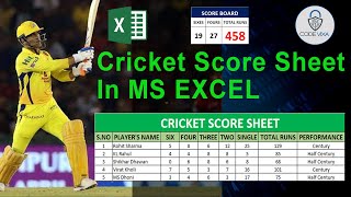 Cricket Score Sheet In Microsoft Excel  Basic amp Advanced Excel Tutorial  Code Vixa [upl. by Aiekram]