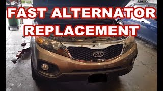 Kia Sorento  Santa Fe 24L ALTERNATOR REPLACEMENT how to remove replace [upl. by Nnaillek642]