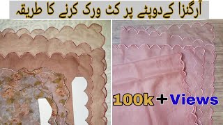 Cutwork Dupatta Design At Home  Cutwork Embroidery On Organza Dupatta Janome Machine  NS Creation [upl. by Koralle]