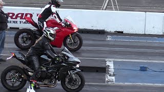 H2 Ninja vs Ducati Panigale V4 drag race [upl. by Braden]