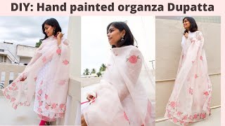 DIY Hand painted organza dupatta  apoorvakumardesigns [upl. by Alrep196]