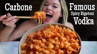 Carbone Famous Spicy Rigatoni Vodka Mukbang  Recipe [upl. by Hyde]