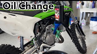 Kawasaki KX85 Oil amp Spark Plug Change  KX100 amp KX112 [upl. by Bennir]