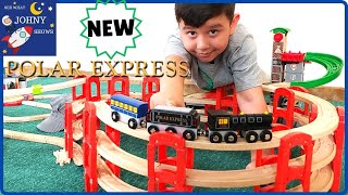 Johny Unboxes New Wooden Polar Express Train Toy amp Builds Giant Wooden Track Layout [upl. by Ricki]