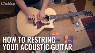 How to correctly restring your acoustic  Guitarcom DIY [upl. by Nref233]