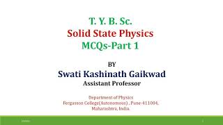 TYBSc Solid State Physics MCQs Part 1 [upl. by Ahsak]