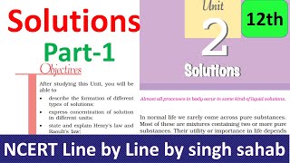 Solutions Part1 Physical Chemistry NCERT class 12  JEE NEET  Hindi [upl. by Olrak]