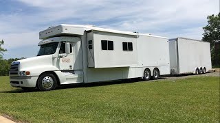 Here Is A Tour Of A Racing Toterhome And Stacker Trailer [upl. by Ameyn]