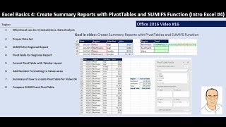 Excel Basics 4 PivotTables amp SUMIFS Function to Create Summary Reports Intro Excel 4 [upl. by Madian]