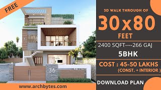 3080 House Design 3D  2400 Sqft  266 Gaj  5 BHK  Modern Design  Terrace Garden  9x24 Meters [upl. by Mikeb]