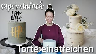 😊Torte einstreichen mit Buttercreme scharfe Kanten  für Anfänger [upl. by Trinee962]