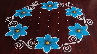 Easy latest flower design rangoli 9×5 dots easy rangoli simple easy rangoli [upl. by Ailiec305]