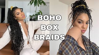 KNOTLESS BOHO BOX BRAIDS  TUTORIAL  BEGINNER FRIENDLY [upl. by Tnirb]