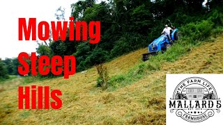 Dont ROLL Your TRACTOR LS Tractor Brush Hogging STEEP HILLS [upl. by Attenrev]