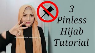 Three Pinless Hijab Style Easy Without Pin Hijab Tutorial [upl. by Lemrahs]